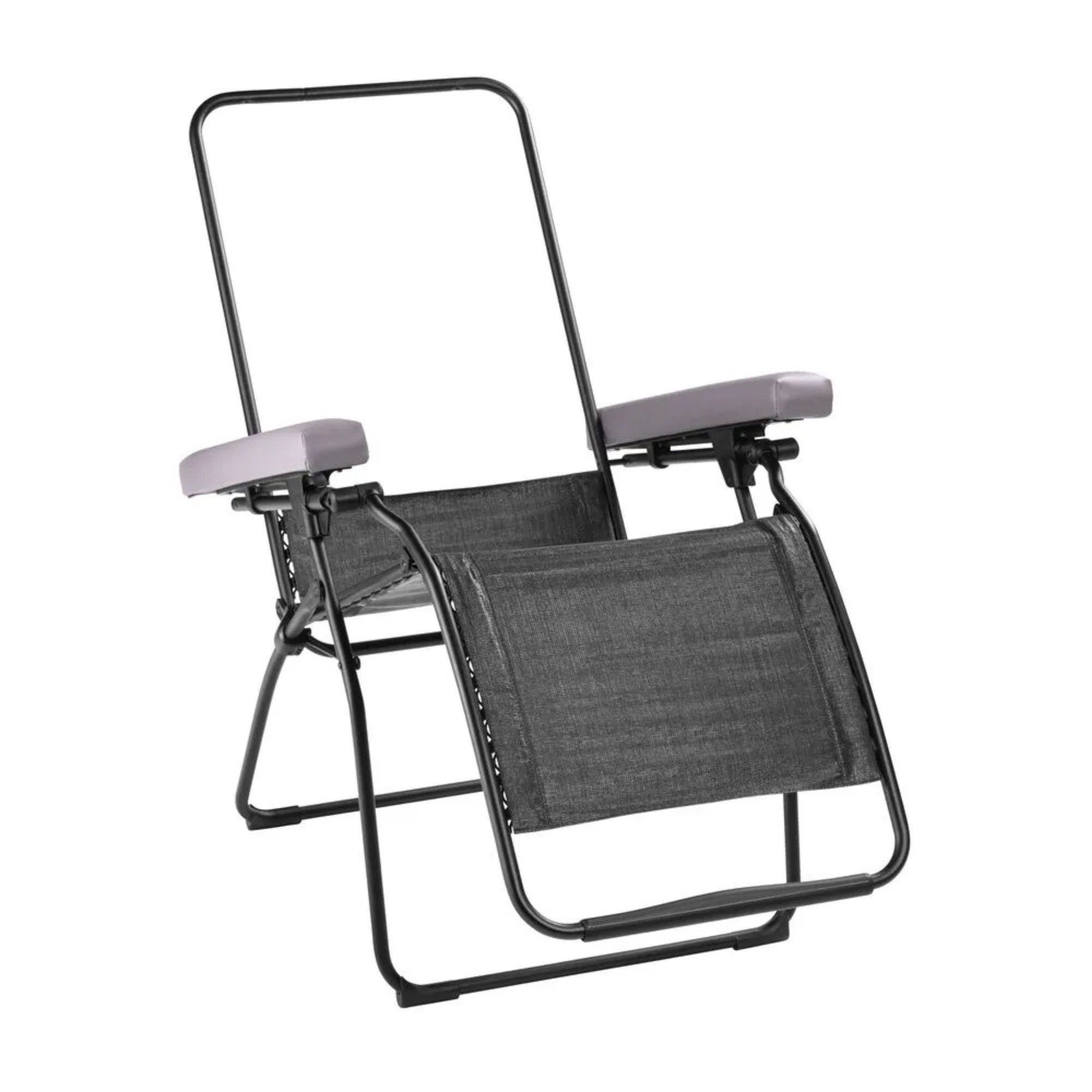 Structure en tube d'acier noir et toile suspendue du fauteuil de relaxation Lafuma sans son matelas amovible.