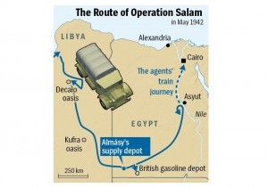 Il percorso di Almasy durante la seconda guerra mondiale per infiltrare due spie tedesche al Cairo