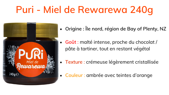 Puri - Miel de Rewarewa 240g description origine Bay of Plenty