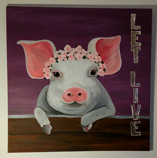 Schwein mit Acryl auf 80x80 Leinwand