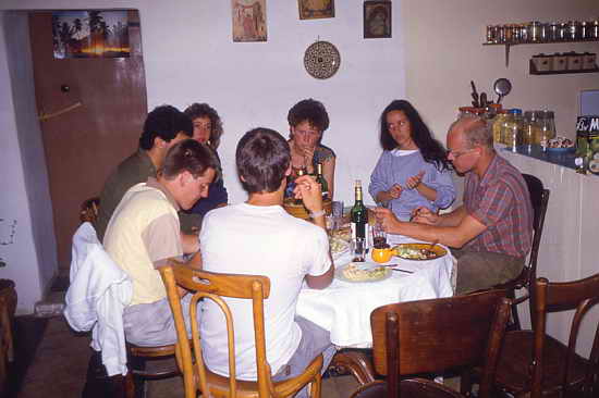 Dinner after a preparatory meeting for the exhibition at Beit Noah, Musrara, Jerusalem. Photograph: Peter Rühe