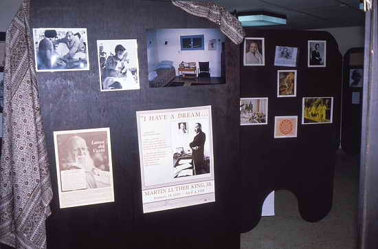 Additional panels of the exhibition showing Vinoba Bhave, Lanza del Vasto, Narayan Desai, Martin Luther King, Jr. and the bedroom of David Ben Gurion, which had only one photograph: Mahatma Gandhi. Photograph: Peter Rühe