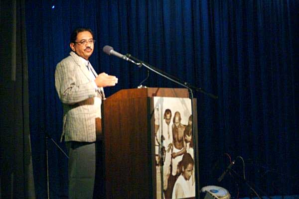 Mr. Yogesh Goda delivering his speech "My Grandfather's Life With Mahatma Gandhi In South Africa".