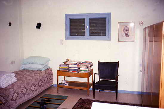 Bedroom of David Ben Gurion in his house in Negev desert. Remarkably, he had only one photograph in his bedroom: Mahatma Gandhi. Photograph: Peter Rühe