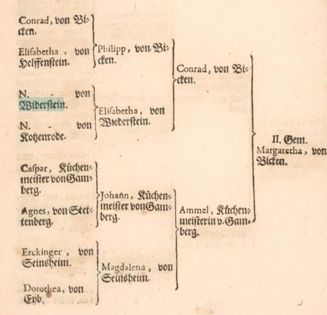 Die Familie von Wiederstein im Stammbaum derer von Bicken