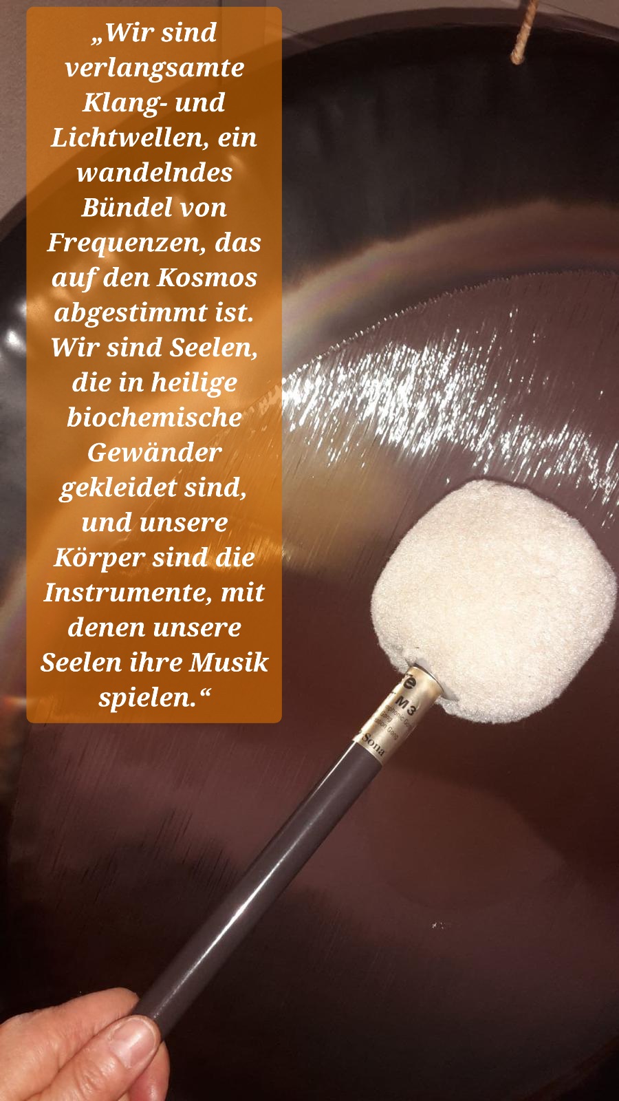  „Wir sind verlangsamte Klang- und Lichtwellen, ein wandelndes Bündel von Frequenzen, das auf den Kosmos abgestimmt ist. Wir sind Seelen, die in heilige biochemische Gewänder gekleidet sind, und unsere Körper sind die Instrumente, mit denen unsere Seelen ihre Musik spielen.“