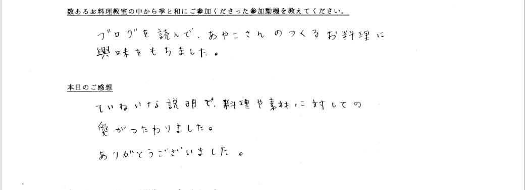 お客様の声が書かれたアンケート用紙