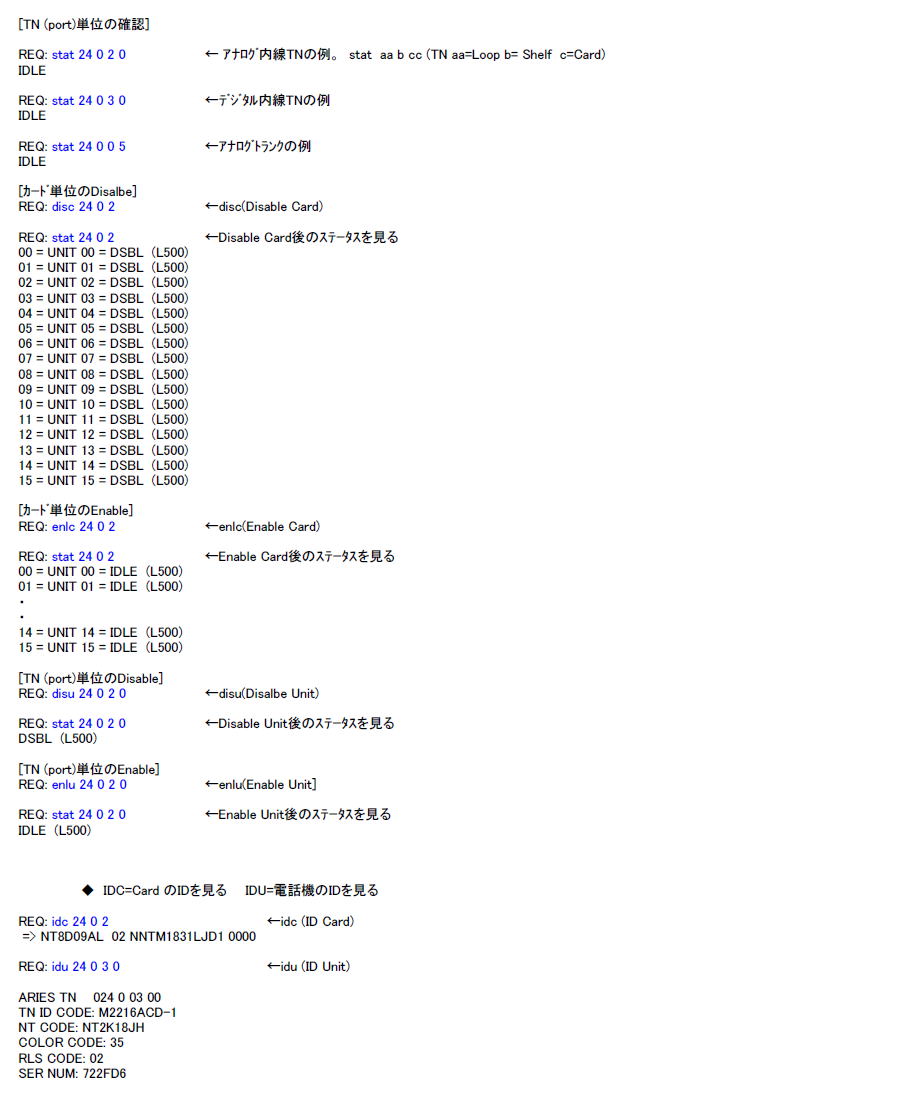 LD 32（LD 20 でも可）　Card や TN（Port）のステータス　説明図2