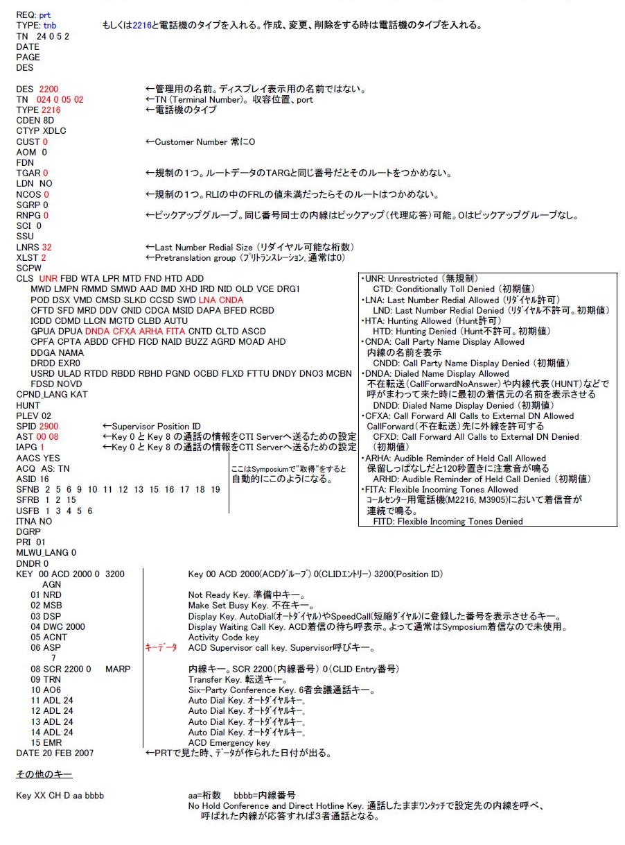 M2116 エージェント用電話機データ　説明図