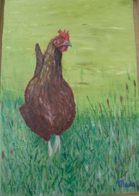 La poule rousse - peinture à l'huile de MaDo