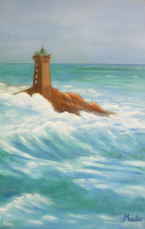 Le phare de la vieille par MaDo (petite toile à l'huile extra-fine de 17 x 41 cm)