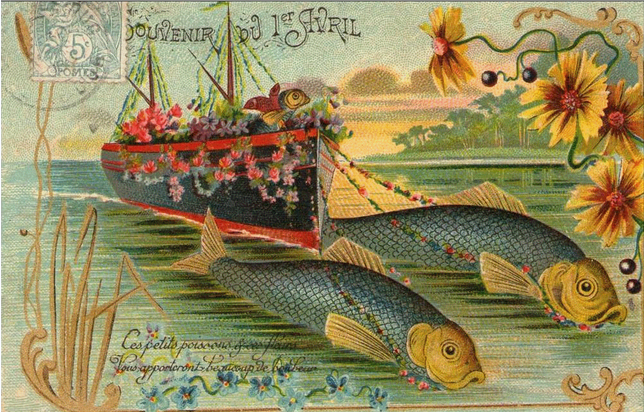 Les cartes postales du 1er avril sont bien représentées avec des poissons