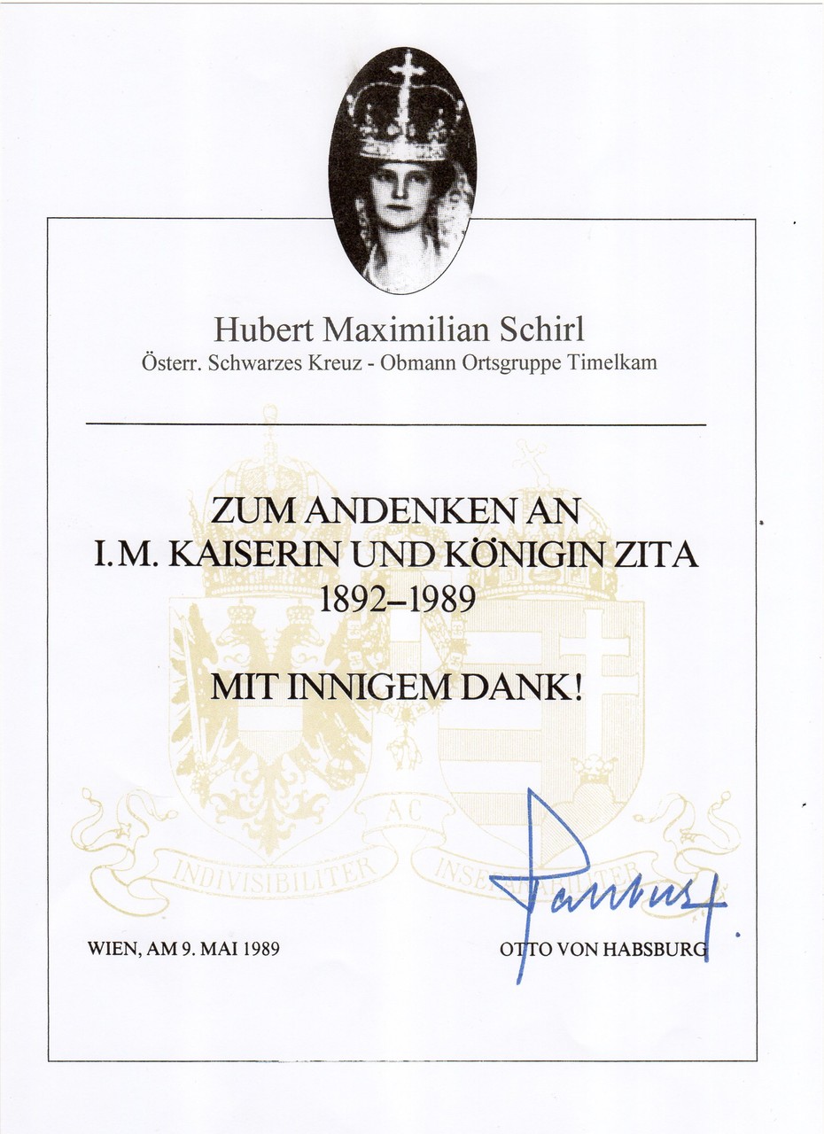 Kaiserin Zita Gedenkkreuz, am 9.5.1989