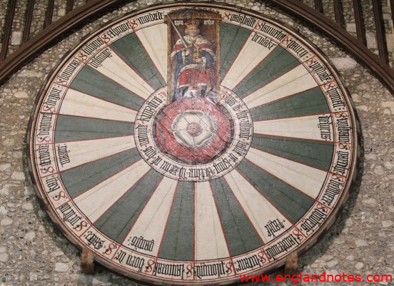 Der runde Tisch von König Artus, England. Artussage, König Arthur und die Ritter der Tafelrunde Geschichte England, Großbritannien