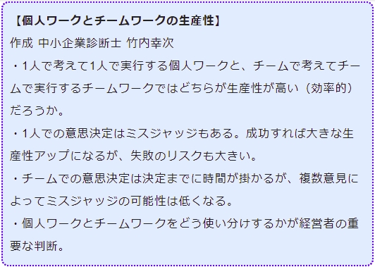 個人ワークとチームワークの生産性