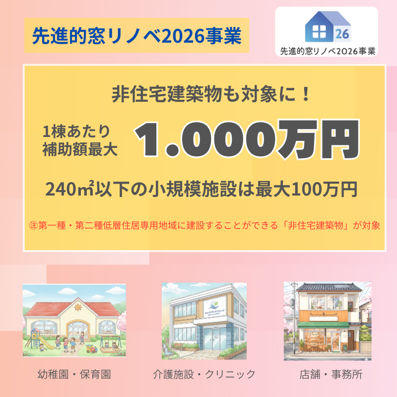 【非住宅も最大1,000万円】先進的窓リノベ2026補助金がスタート！幼稚園・クリニック・店舗オーナー様必見の断熱リフォーム術