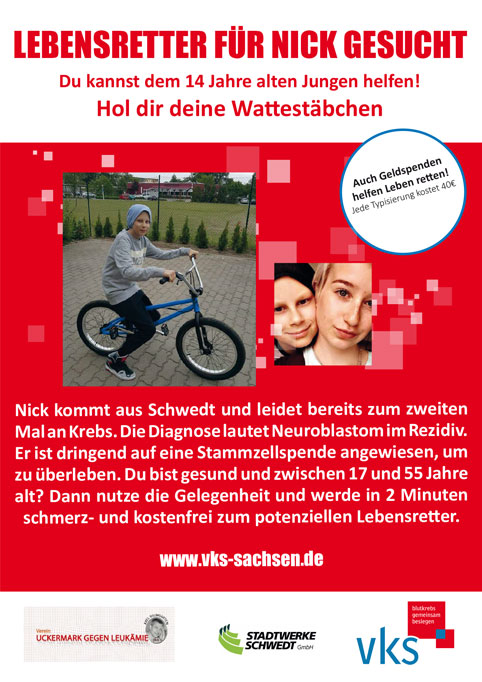 Aufruf: Stammzellenspender für Nick gesucht! Cronen Apotheke Coesfeld
