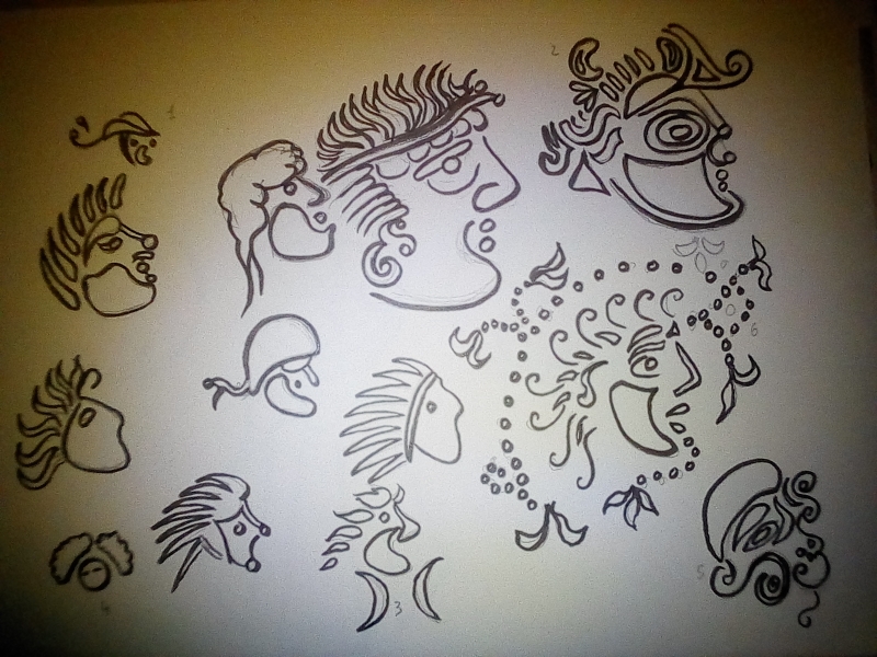 Planche 2. Les visages. Le druidisme en France. Étude graphisme.