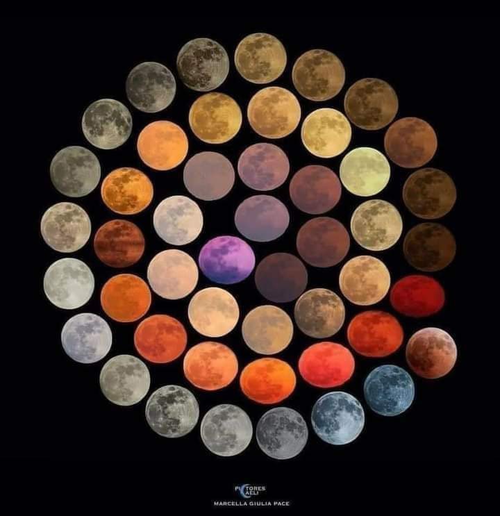 Ci joint l'oeuvre d'un artiste photographe qui a figé toutes les couleurs de la lune, les couleurs de sa cape. Bravo l'artiste. (La mauve, peut être pas quand même).