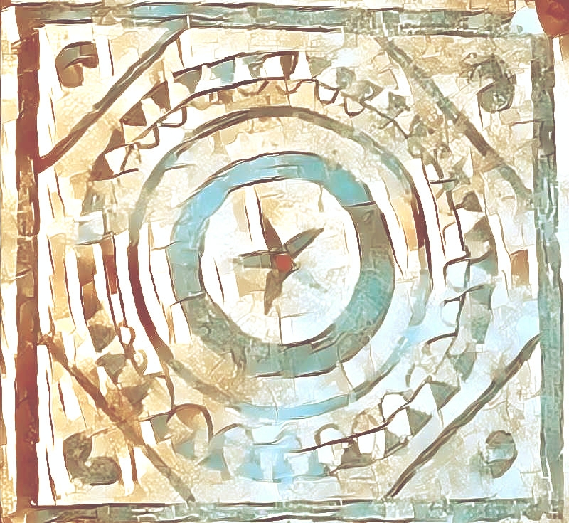 Mosaïque retrouvée à Londre. Les quatres côtés, les trois cercles principaux, l'étoile à cinq branche de l'oursin des druides au centre. Elle représente bien les cercles de pierres mégalithiques.
