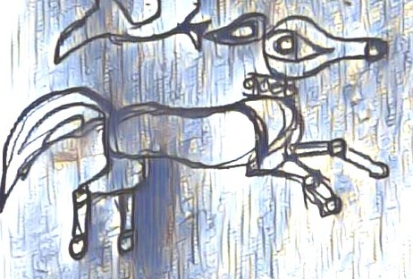 Glyphe du renard, où plutôt de la renarde avec son beau collier et son beau pelage: glyphe de la coquetterie, du charme.