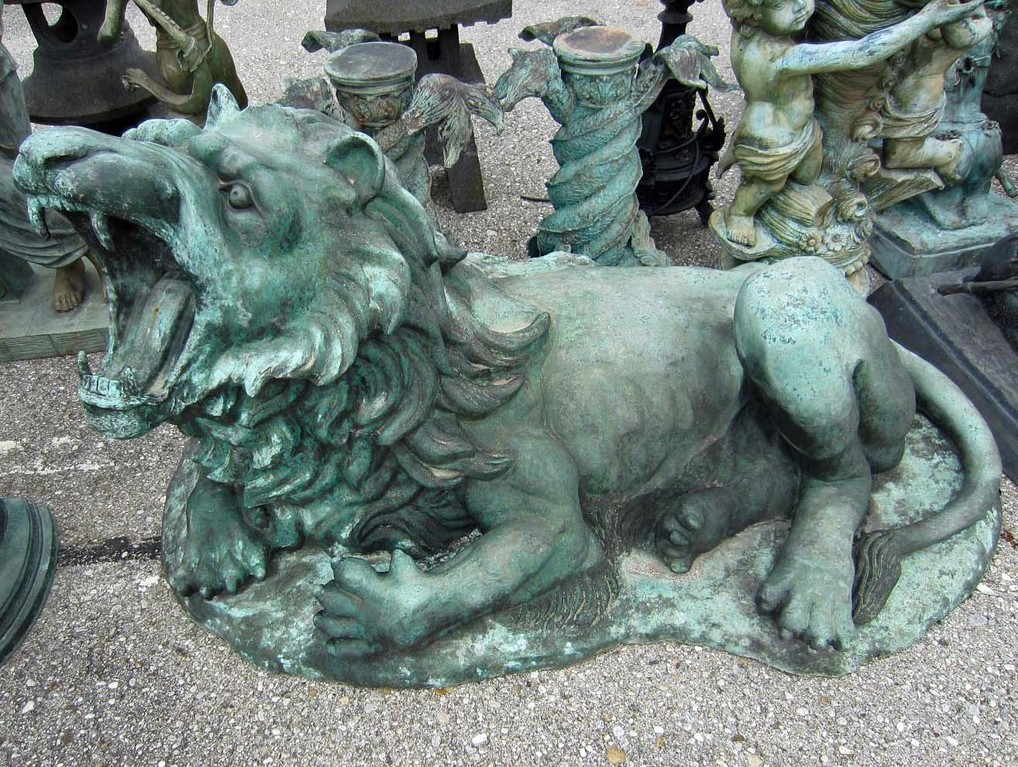 Lion Bronze Figure Yin & Yang Dellefant Munich Germany Asia Trade Antiques
