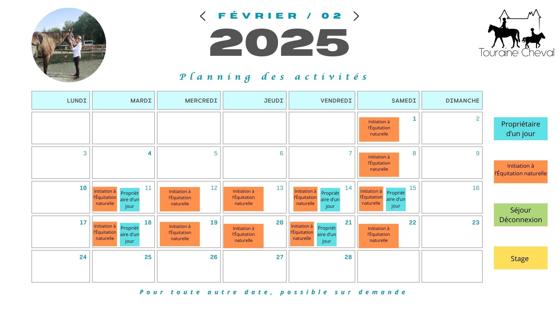 Calendrier Touraine Cheval Février