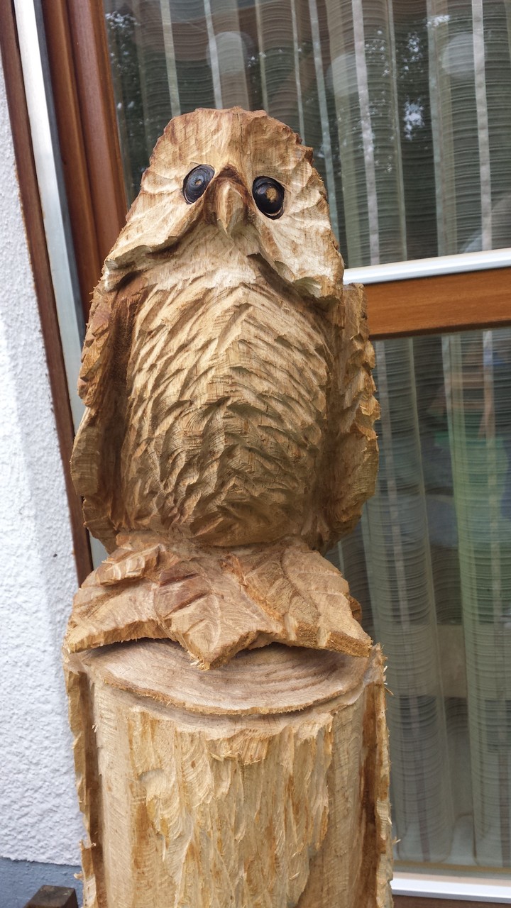 Eule - Schnitzen mit der Kettensäge - Allgäu-Carving by Martina Gast