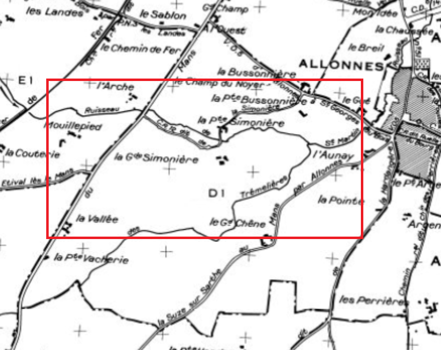 Plan cadastral d'Allonnes (1960) Source : Archives départementales de la Sarthe