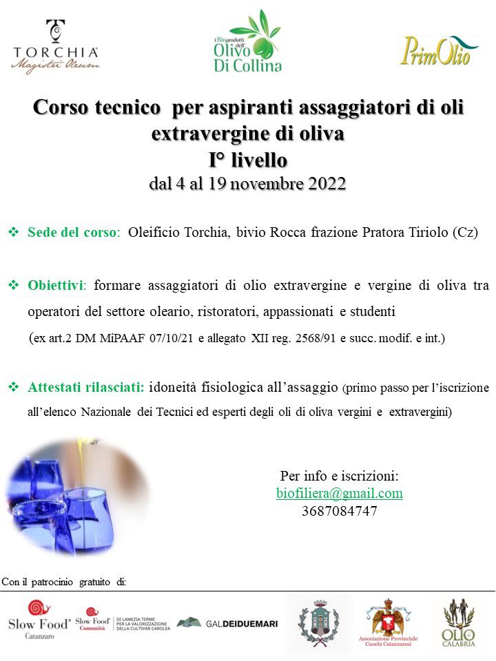 Nuovo corso per aspiranti assaggiatori di olio al via a Tiriolo (CZ)