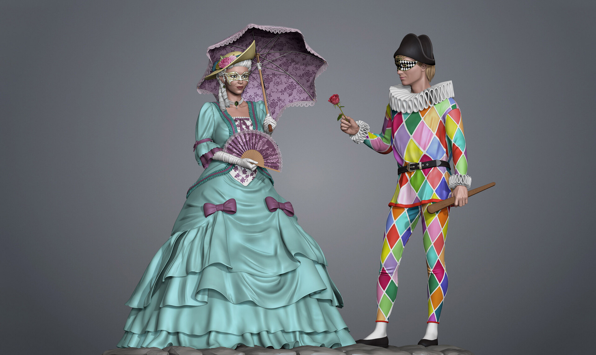 Pareja de Época Romántica – Escena Decorativa Elegante para Ambientaciones Temáticas