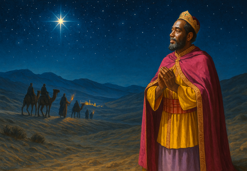 Rey Baltasar siguiendo la Estrella – Figura a tamaño real para Belén Monumental