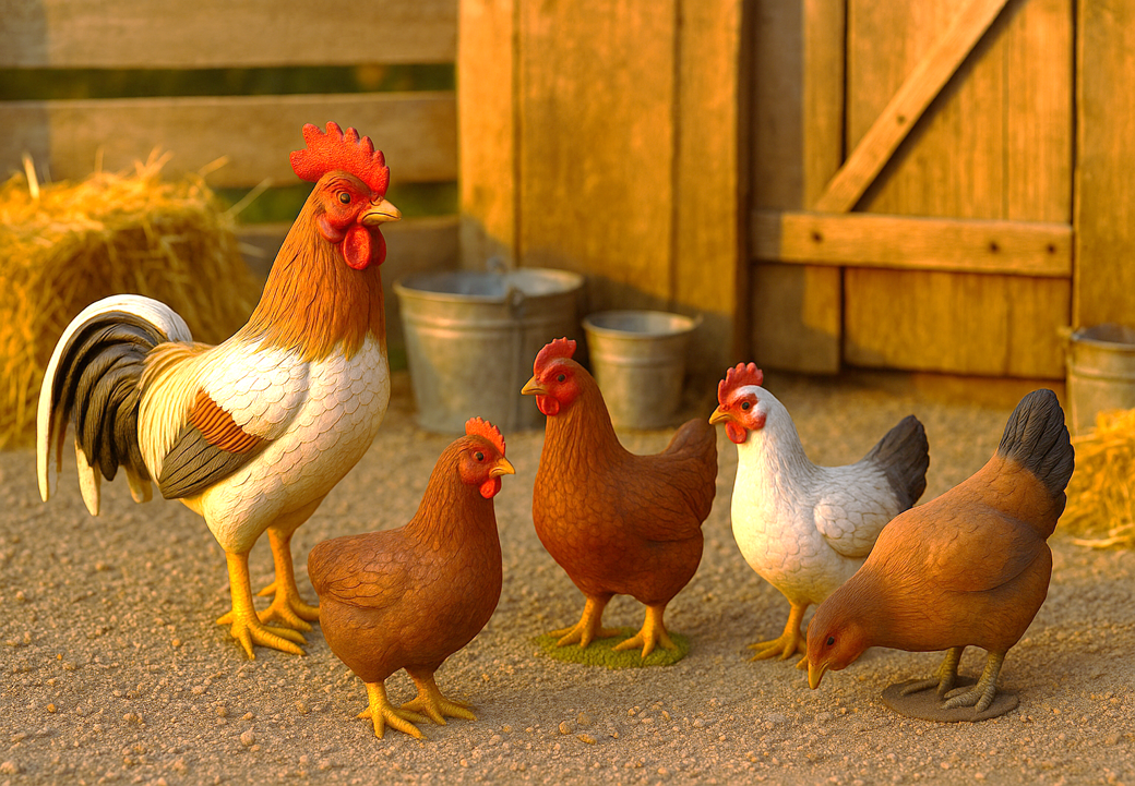 Gallinas y Gallo a Tamaño Real – Figuras Complementarias para Belén Monumental