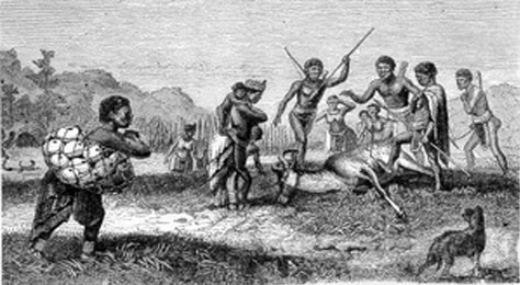 An engraving by Dr David Livingston shows  hunters with their ridged hunting dog. This drawing was done during his travels as a missionary in South Africa. David Livingstone "Missionary Travels in South Africa" (1857)