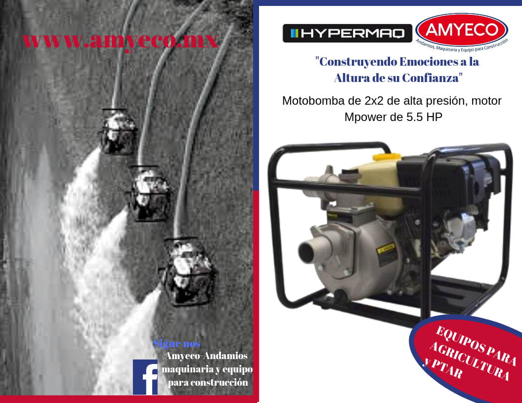 Motobomba de 2x2 de alta presión, motor Mpower de 5.5 HP - Andamios y