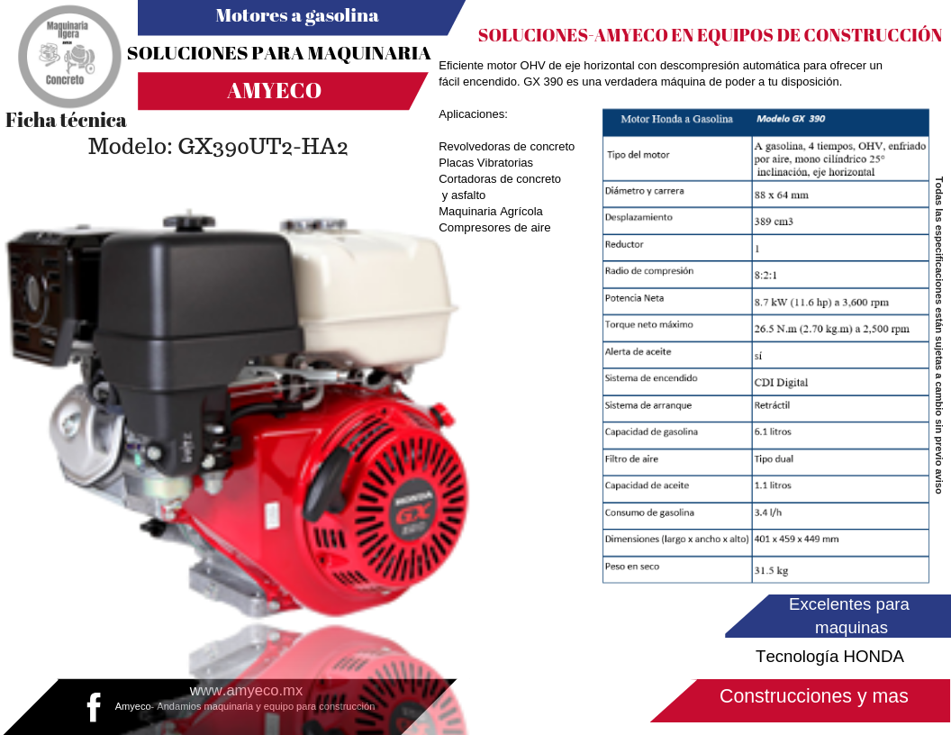 Motor Honda de 13 HP Con reductor Andamios y Maquinaria para Construccion