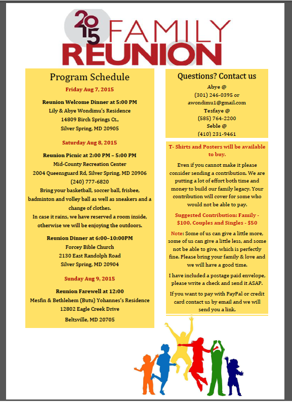 sinke family reunion program schedule and flyer