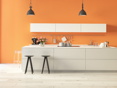 Frisch und freudig in den Tag starten - Küche in orange. Foto: © 2mmedia 2/Fotolia.com