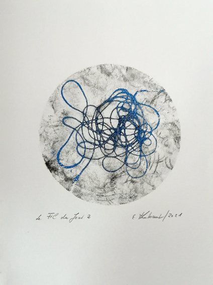 «Le Fil du jour 2»,  Monotype, 32x24 cm , sur papier Clairefontaine 180 grammes 