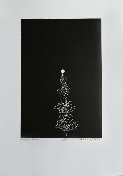 Lifelines "Dora" - Linogravure sur papier Simili Japon 130 grammes de Clairefontaine taille/size image: 21 x 30 cm taille/size papier/paper: 32,5 cm x 50 cm