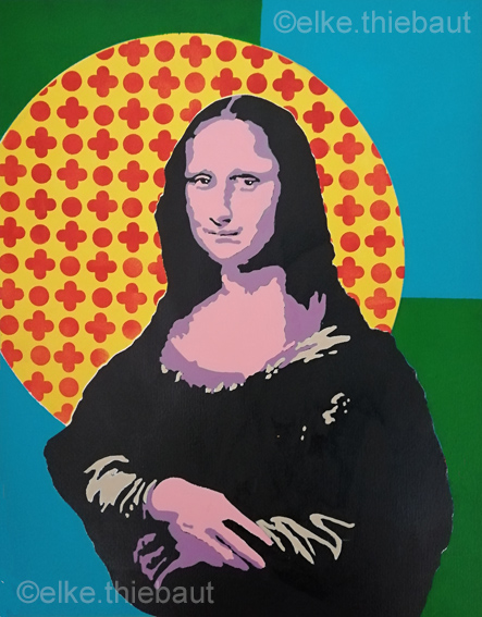 Titre/Title: «Mona», acrylique sur papier Fabriano, 50 x 40 cm,  Pochoir crée et découpé par moi-même
