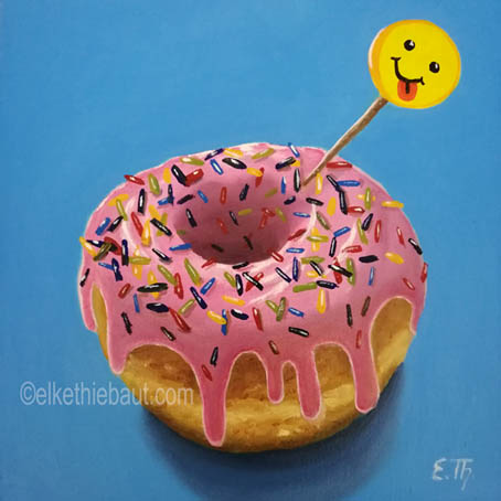 «Smiley», peinture acrylique et huile sur toile de lin fin, 20 x 20 cm/ acrylics and oil on stretched linen, 2019 - VENDU/SOLD-