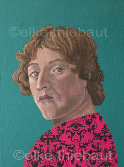 Visage 20 (Hommage à Sandro Botticelli), acrylique et huile sur bois/acrylics and oil on wood, 40 x 30 cm, 2022
