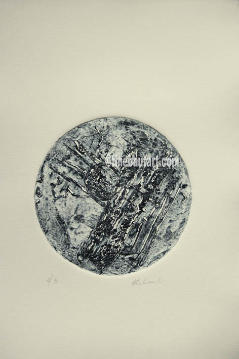 Collagraphie sur papier Fabriano Rosaspina 220 grammes, diametre de l'image: 15 cm, sur papier dimensions: 25 x 35 cm