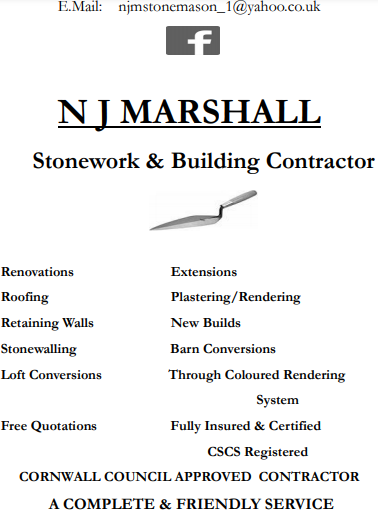 Advert for N J Marshall stonework and building contractor