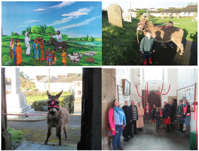 Photo montage, Palm Sunday Donkey and Bell Ringers