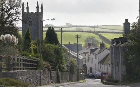 Picture of Lanreath Village showing churc and Punch Bowl Inn