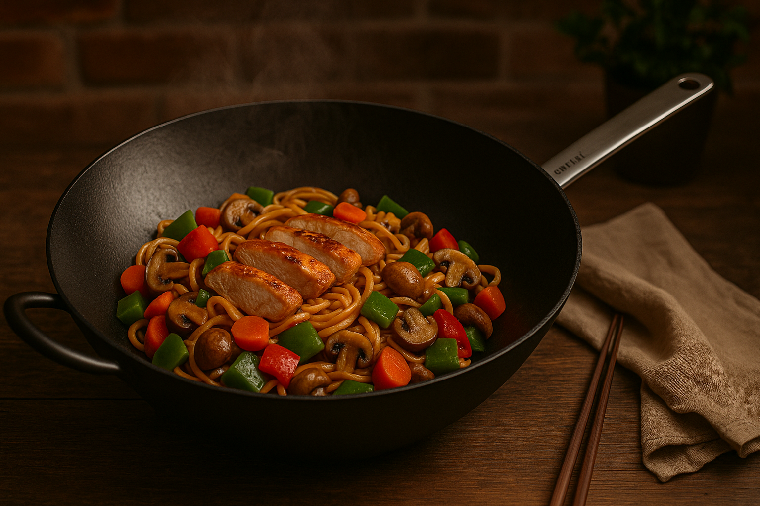 Asiatisches Wok-Feuer: Teriyaki-Hähnchen mit Gemüse und Mie-Nudeln!