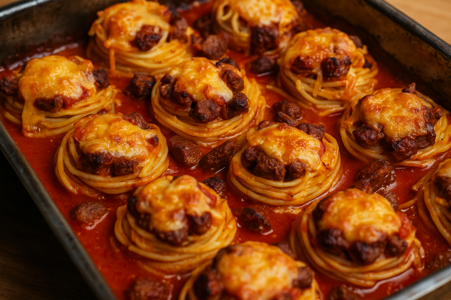 Überbackene Spaghettinester mit Frikandeln – Fusion-Genuss aus Holland & Italien