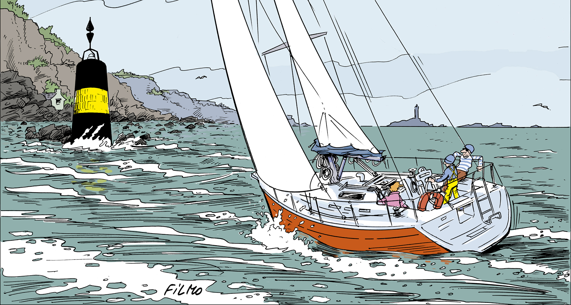 dessin, filmo,humour, bateau, voilier, marin, navigation, mer, bretagne, marine